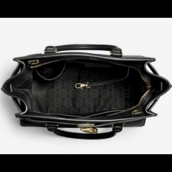 Michael Kors Hamilton Traveler Black Leather Handbag with Gold Hardware